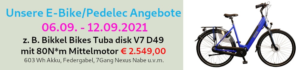 leistungsstarke e-Bikes / Pedelecs & Zubehör zu fairen Preisen - Bei den "Specials KW 36" vom 06.09. - 13.09.2021 haben wir einen besonderen Leckerbissen. Specials KW 36/21