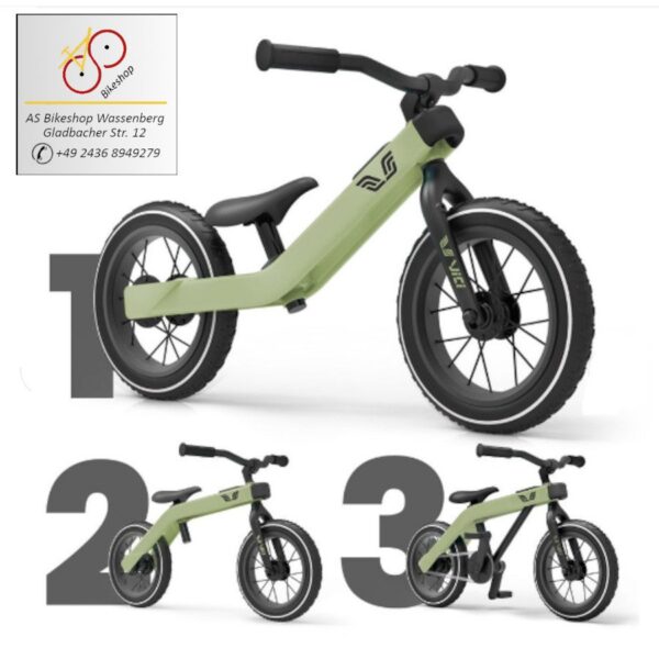 leistungsstarke e-Bikes / Pedelecs & Zubehör zu fairen Preisen - Laufrad und Kinderfahrrad in einem für Kinder von 1.5 bis 5 Jahre Kinderfahrrad Vici 3in1 vintage green