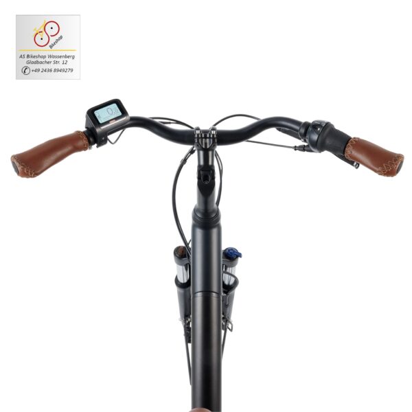 leistungsstarke e-Bikes / Pedelecs & Zubehör zu fairen Preisen - modernes e-Cityrad 65Nm M200 Mittelmotor 520 Wh InTubeAkku hydraulische Scheibenbremsen Popal Novel black matt Lenkeransicht FM