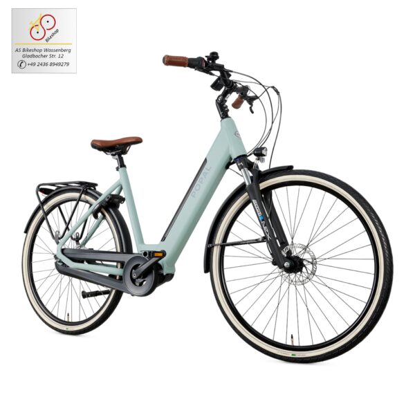 leistungsstarke e-Bikes / Pedelecs & Zubehör zu fairen Preisen - modernes e-Cityrad 65Nm M200 Mittelmotor 520 Wh InTubeAkku hydraulische Scheibenbremsen PMG Popal Novel mit Mittelmotor in mineral green - Seitenansicht